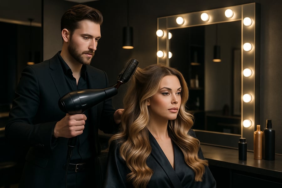 Luxury hair styling in a modern studio setting