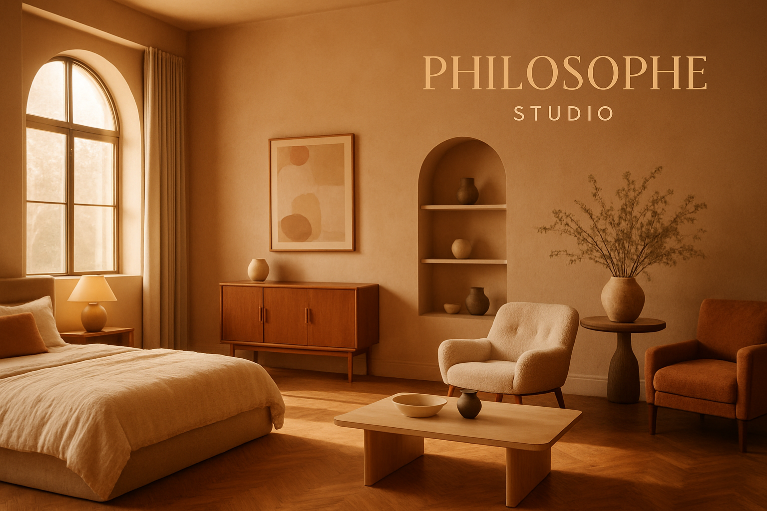 Warm, inviting luxury studio interior at Philosophe Studio